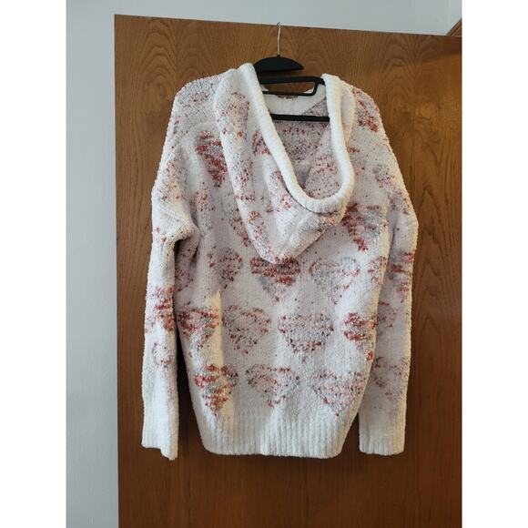 POL Soft White Lounge Heart Print Pattern Cozy Hoodie EUC Size Large - Picture 4 of 6